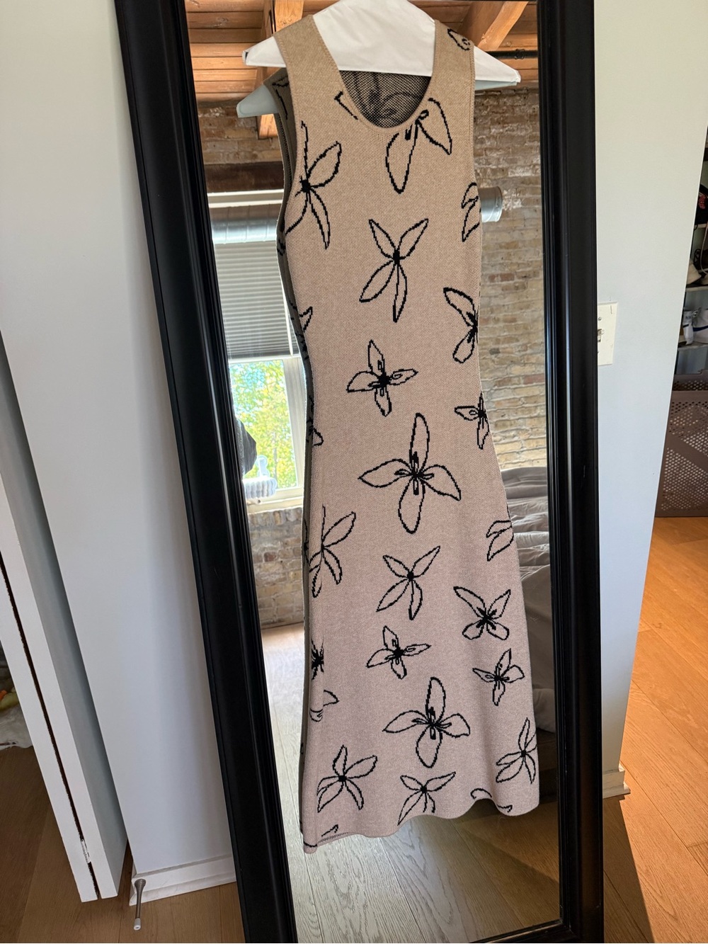 Baltic Born Beige Knit Midi Dress with Black Floral Outline